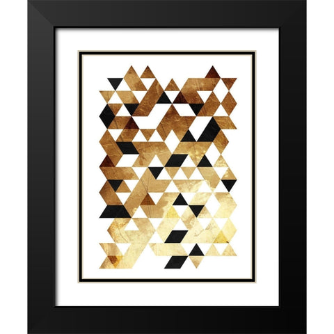 Golden Triangles Black Modern Wood Framed Art Print with Double Matting by OnRei