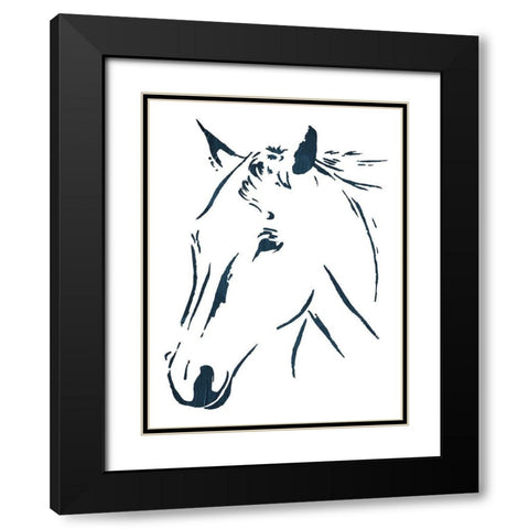 Blue Horse Black Modern Wood Framed Art Print with Double Matting by OnRei