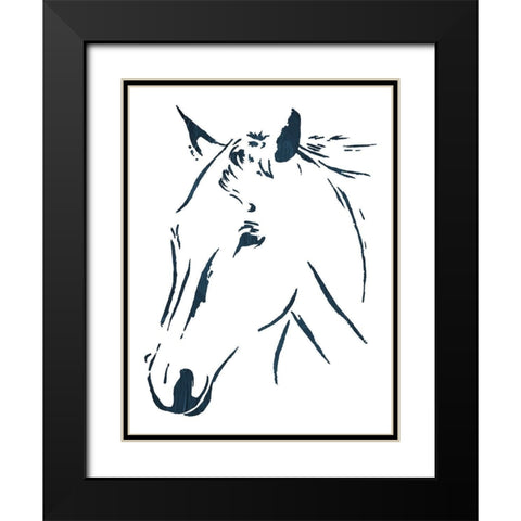 Blue Horse Black Modern Wood Framed Art Print with Double Matting by OnRei