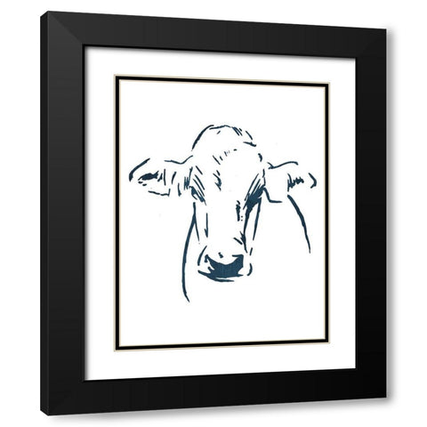 Blue Cow Black Modern Wood Framed Art Print with Double Matting by OnRei