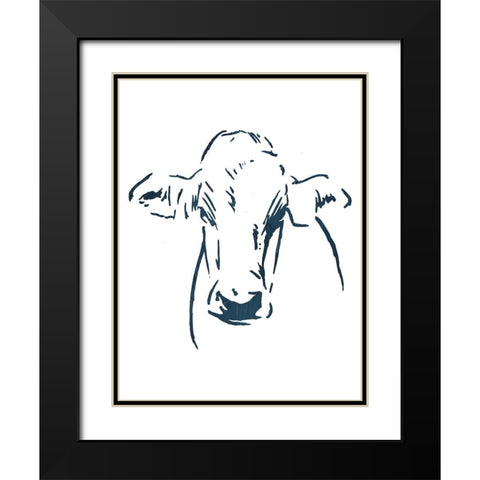 Blue Cow Black Modern Wood Framed Art Print with Double Matting by OnRei