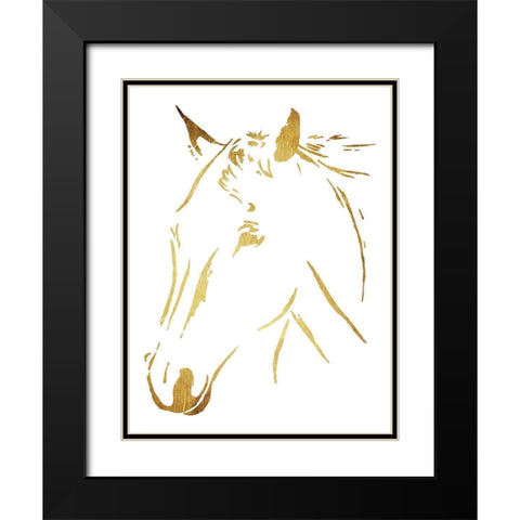 Gold Horse Black Modern Wood Framed Art Print with Double Matting by OnRei