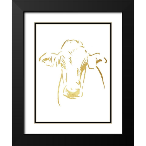 Gold Cow Black Modern Wood Framed Art Print with Double Matting by OnRei