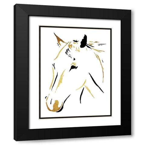 Gold Black Horse Black Modern Wood Framed Art Print with Double Matting by OnRei