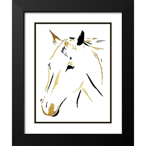 Gold Black Horse Black Modern Wood Framed Art Print with Double Matting by OnRei