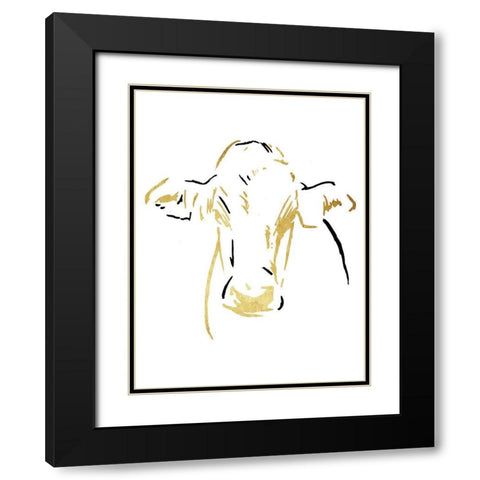 Gold Black Cow Black Modern Wood Framed Art Print with Double Matting by OnRei