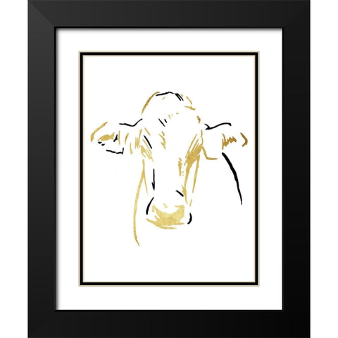 Gold Black Cow Black Modern Wood Framed Art Print with Double Matting by OnRei