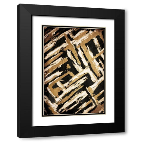 Hectic Maze Black Modern Wood Framed Art Print with Double Matting by OnRei