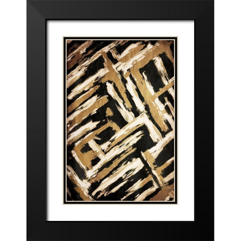 Hectic Maze Black Modern Wood Framed Art Print with Double Matting by OnRei