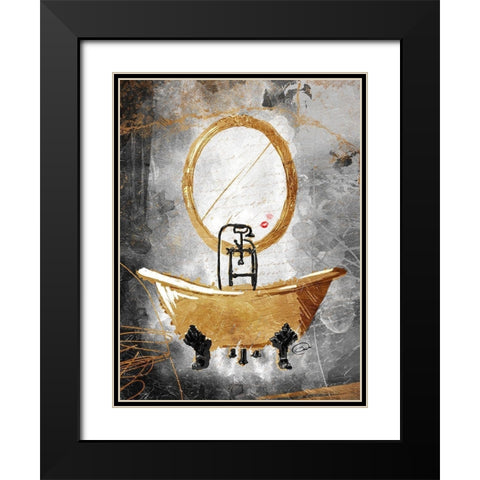 Golden Relaxation Black Modern Wood Framed Art Print with Double Matting by OnRei