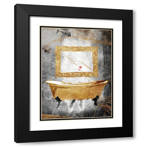 Golden Calmness Black Modern Wood Framed Art Print with Double Matting by OnRei