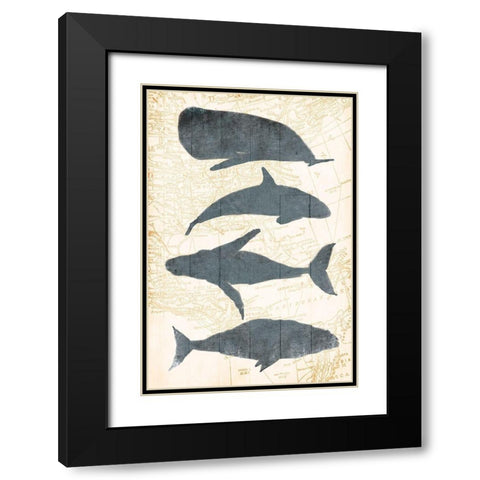 Whale Map Black Modern Wood Framed Art Print with Double Matting by OnRei