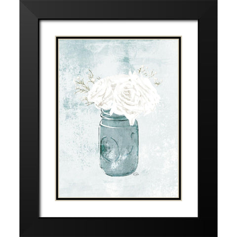 Flowers In A Jar Black Modern Wood Framed Art Print with Double Matting by OnRei