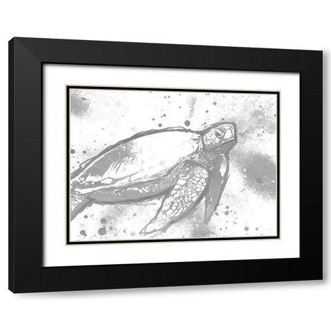 Turtle In The Grey Black Modern Wood Framed Art Print with Double Matting by OnRei