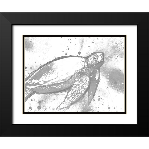 Turtle In The Grey Black Modern Wood Framed Art Print with Double Matting by OnRei