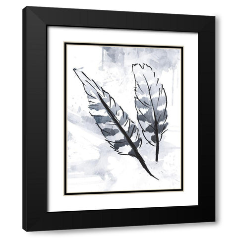 Silver Feathers Black Modern Wood Framed Art Print with Double Matting by OnRei