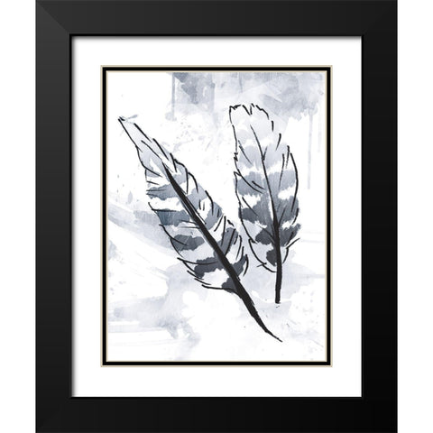 Silver Feathers Black Modern Wood Framed Art Print with Double Matting by OnRei