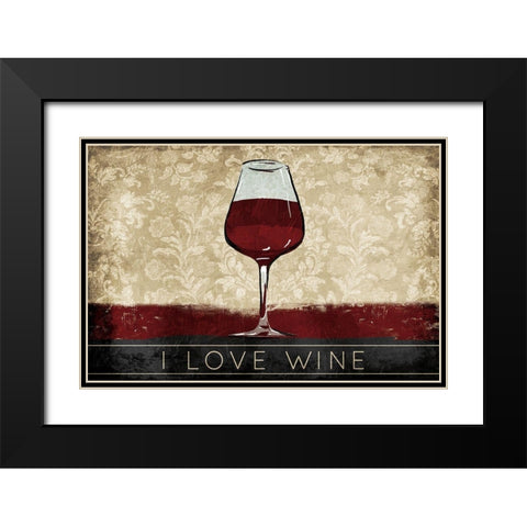 I Love Wine Black Modern Wood Framed Art Print with Double Matting by OnRei