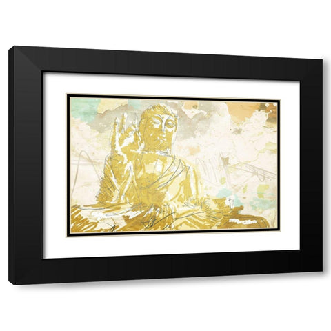 Meditate Gold Black Modern Wood Framed Art Print with Double Matting by OnRei