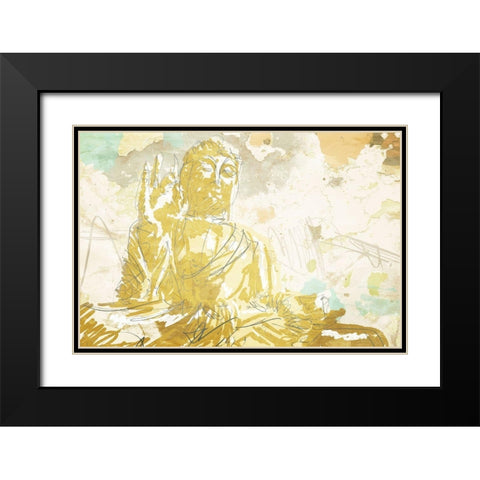 Meditate Gold Black Modern Wood Framed Art Print with Double Matting by OnRei