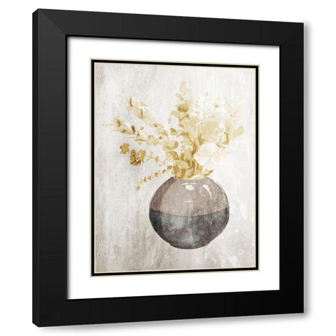 Yellow Flowers In Vase Mate Black Modern Wood Framed Art Print with Double Matting by OnRei