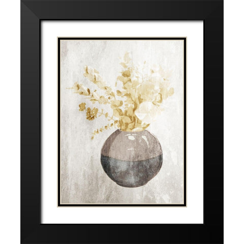 Yellow Flowers In Vase Mate Black Modern Wood Framed Art Print with Double Matting by OnRei