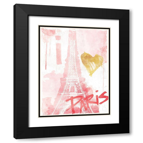 I Love Paris Blush Black Modern Wood Framed Art Print with Double Matting by OnRei