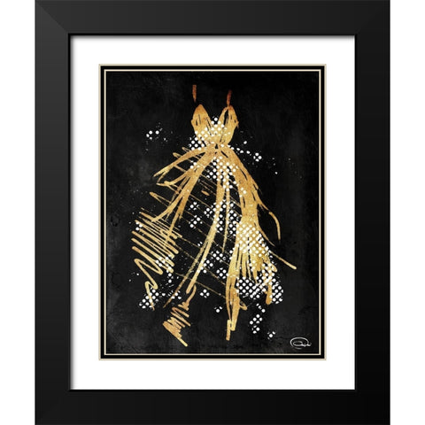 Gold Dress White Dots Three Black Modern Wood Framed Art Print with Double Matting by OnRei