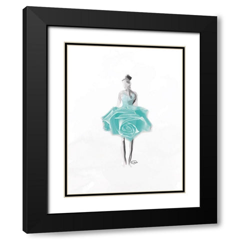 Teal Rose Ballerina Black Modern Wood Framed Art Print with Double Matting by OnRei