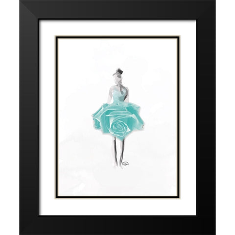 Teal Rose Ballerina Black Modern Wood Framed Art Print with Double Matting by OnRei