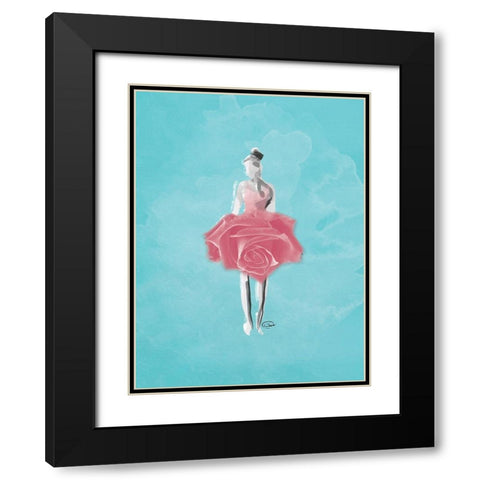 Teal Rose Ballerina Background Black Modern Wood Framed Art Print with Double Matting by OnRei