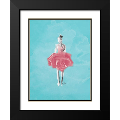 Teal Rose Ballerina Background Black Modern Wood Framed Art Print with Double Matting by OnRei