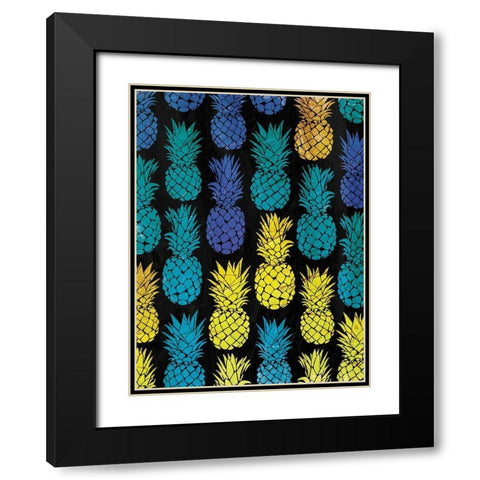 Multi Pineapples Black Modern Wood Framed Art Print with Double Matting by OnRei