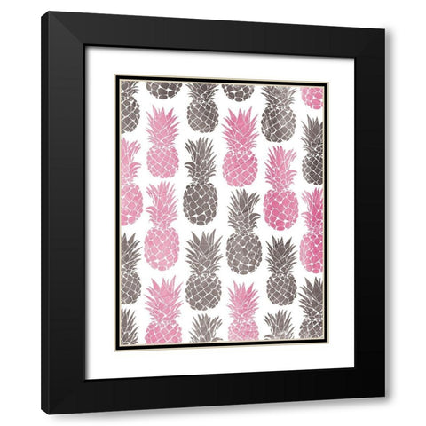 Pink Grey Pineapples Black Modern Wood Framed Art Print with Double Matting by OnRei