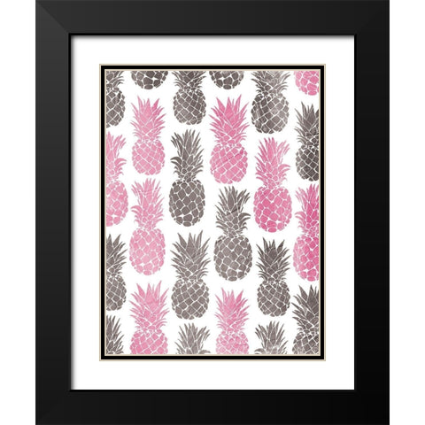 Pink Grey Pineapples Black Modern Wood Framed Art Print with Double Matting by OnRei