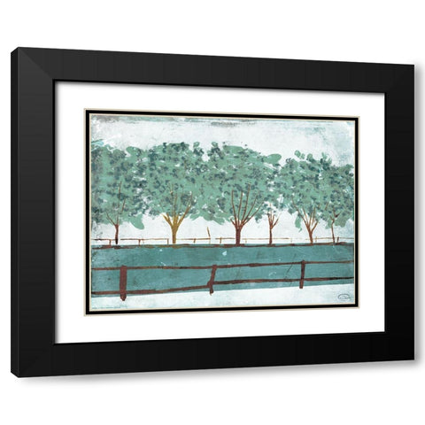 Trees And Fences Black Modern Wood Framed Art Print with Double Matting by OnRei