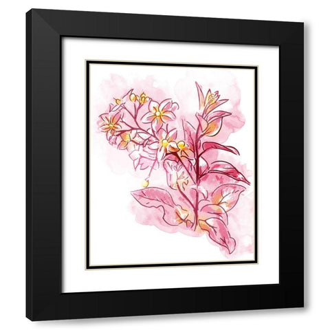 Water Inked Florals Black Modern Wood Framed Art Print with Double Matting by OnRei