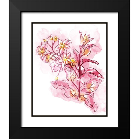 Water Inked Florals Black Modern Wood Framed Art Print with Double Matting by OnRei