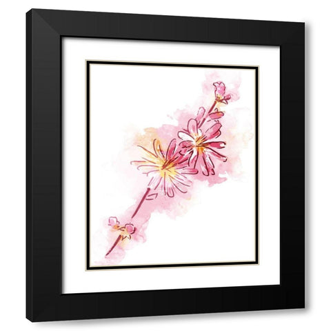 Water Inked Florals Mate Black Modern Wood Framed Art Print with Double Matting by OnRei