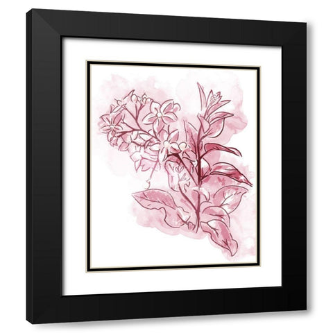 Water Inked Florals Blush Black Modern Wood Framed Art Print with Double Matting by OnRei