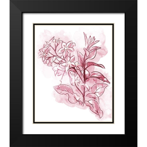 Water Inked Florals Blush Black Modern Wood Framed Art Print with Double Matting by OnRei