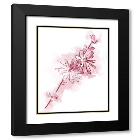 Water Inked Florals Mate Blush Black Modern Wood Framed Art Print with Double Matting by OnRei