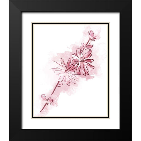 Water Inked Florals Mate Blush Black Modern Wood Framed Art Print with Double Matting by OnRei