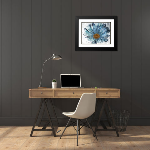 Sketched Blue Flower Black Modern Wood Framed Art Print with Double Matting by OnRei