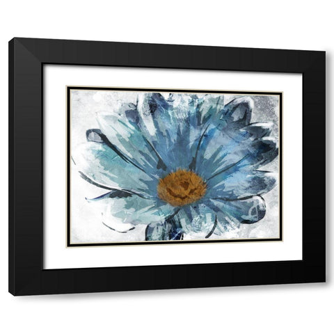 Sketched Blue Flower Black Modern Wood Framed Art Print with Double Matting by OnRei