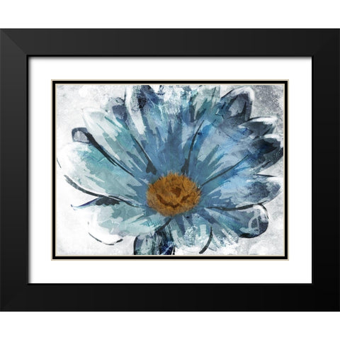 Sketched Blue Flower Black Modern Wood Framed Art Print with Double Matting by OnRei