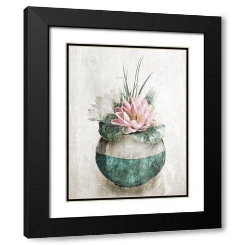 Water Lilly In Vase Black Modern Wood Framed Art Print with Double Matting by OnRei