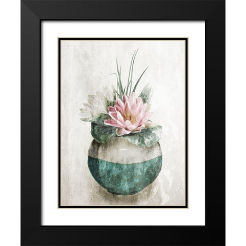 Water Lilly In Vase Black Modern Wood Framed Art Print with Double Matting by OnRei