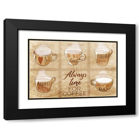 Always Time For Coffee Black Modern Wood Framed Art Print with Double Matting by OnRei