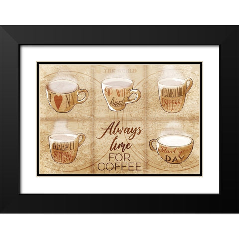 Always Time For Coffee Black Modern Wood Framed Art Print with Double Matting by OnRei